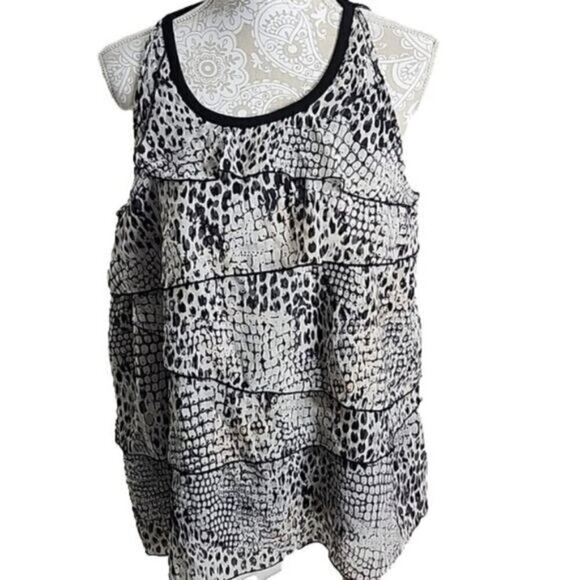 Neiman Marcus Tank Top Animal Print Ruffle Women's Large - Picture 1 of 6